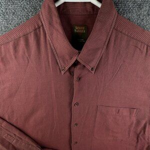 Scott Barber Button Up Shirt Men Large Red Check All Cotton Soft Long Sleeve
